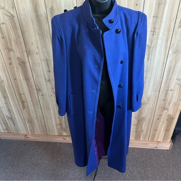 Vtg 80s Beautiful Blue 80% Wool Long Winter Coat/Duster Purple lining USA - Picture 2 of 16